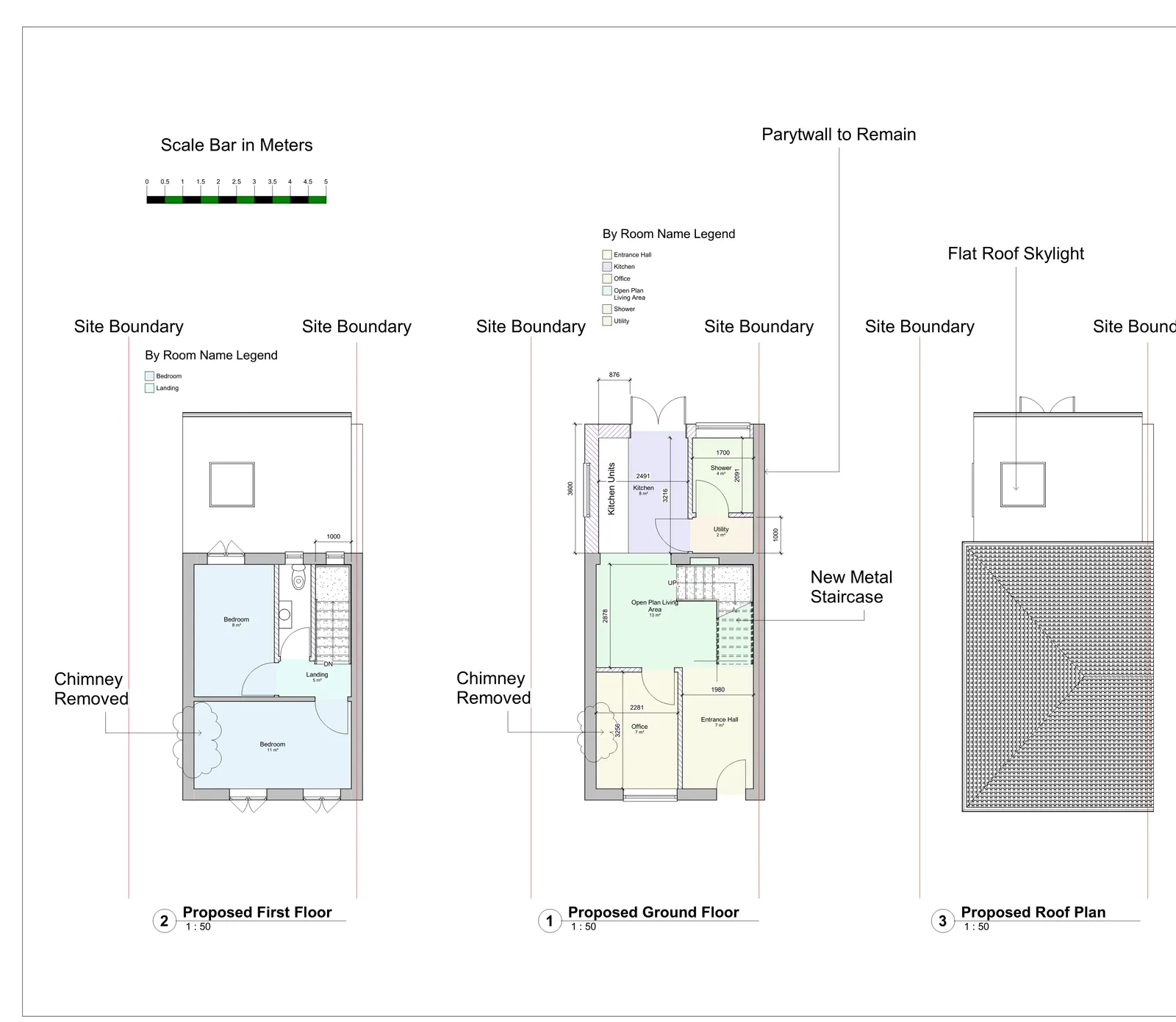 Proposed ground floor plan showing rear extension layout with kitchen, dining and living areas