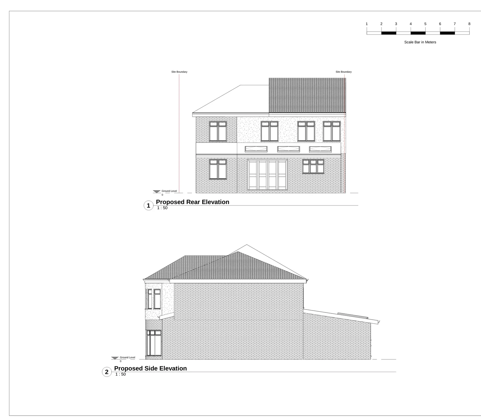 Existing elevation drawings showing current front, side and rear views before proposed extension and alteration works
