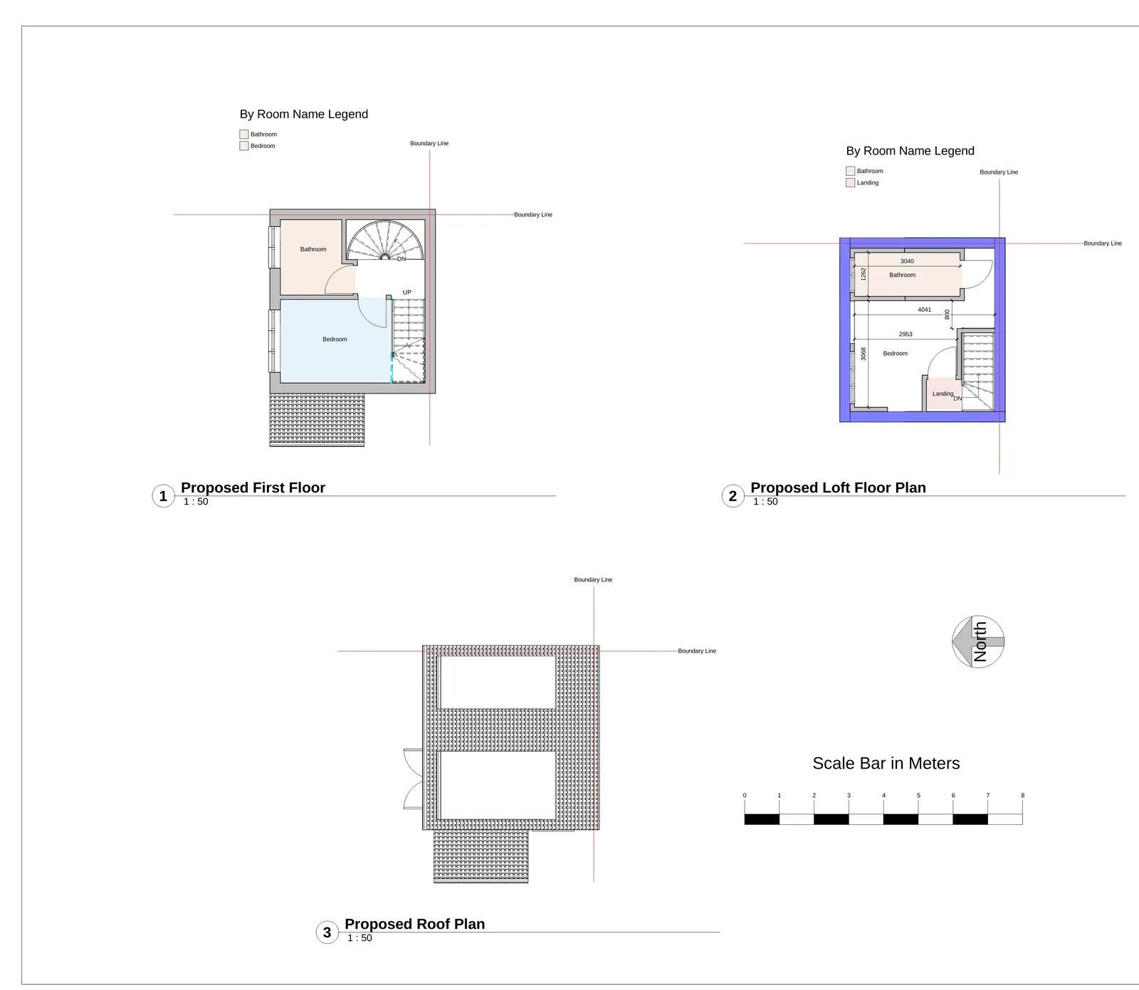 Proposed first floor, loft floor plan and roof plan showing dormer layout and internal loft conversion arrangement