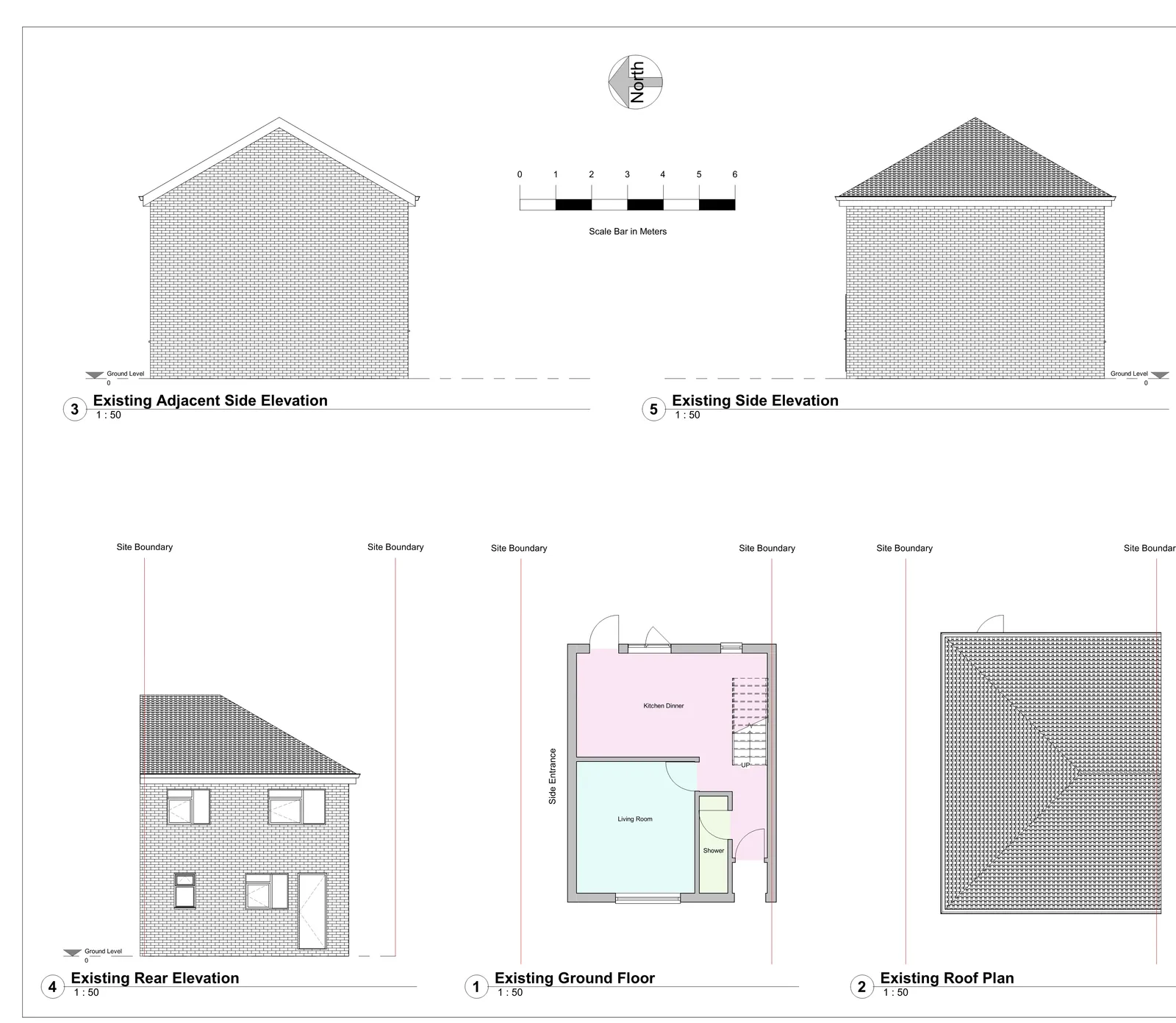 Proposed floor plans with elevation drawings showing complete residential extension design including roof form changes