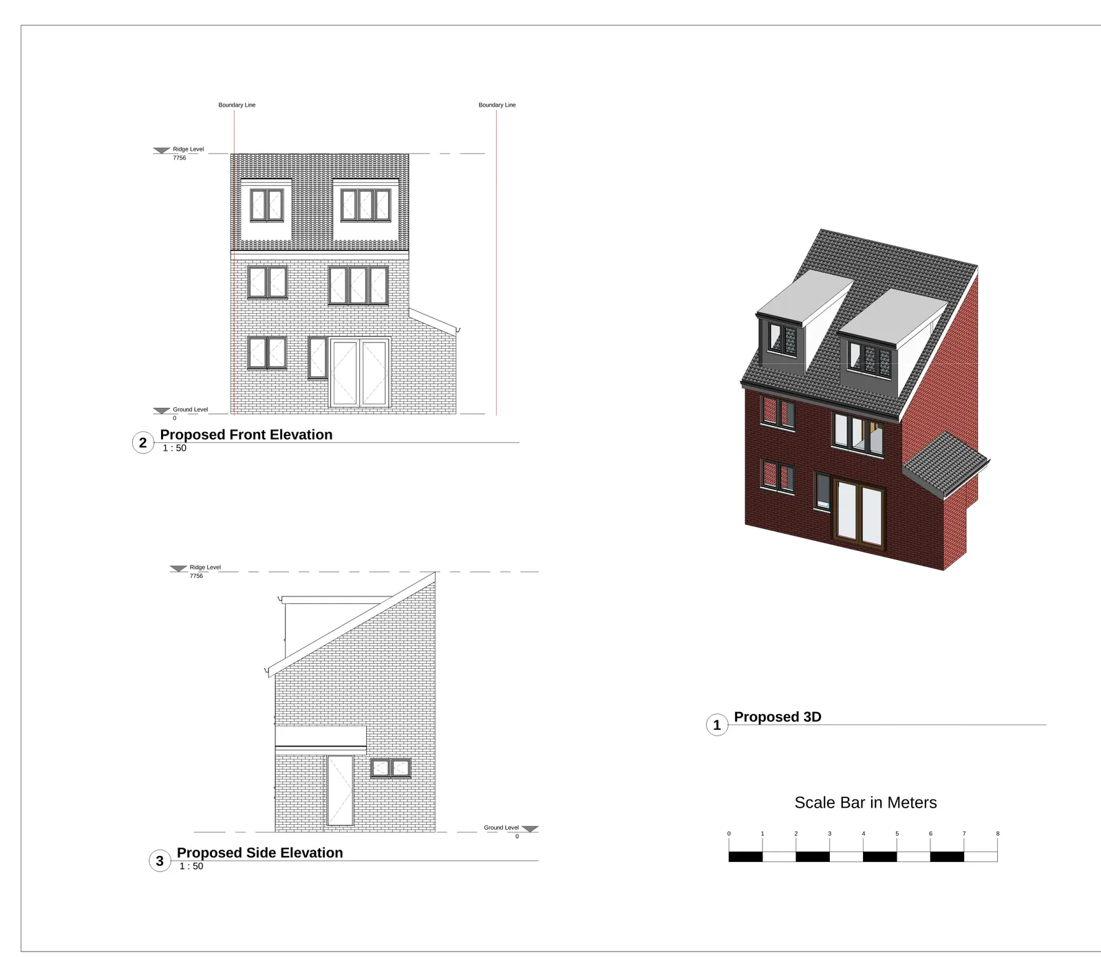 Existing and proposed elevation comparison drawings showing dormer addition and roof changes for a loft conversion