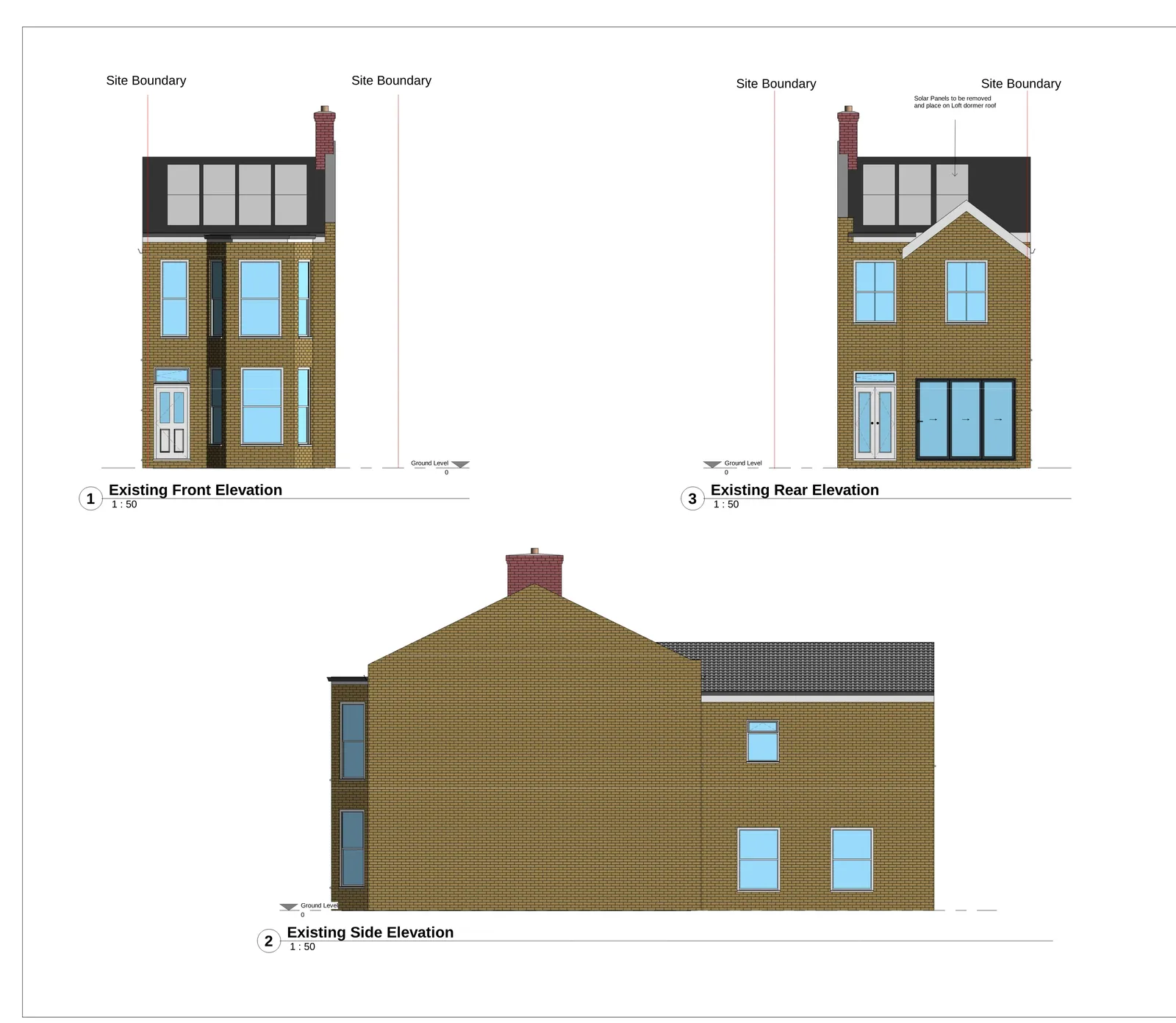 Proposed first floor plan and roof plan showing bedroom layout, bathroom arrangement and roof form design